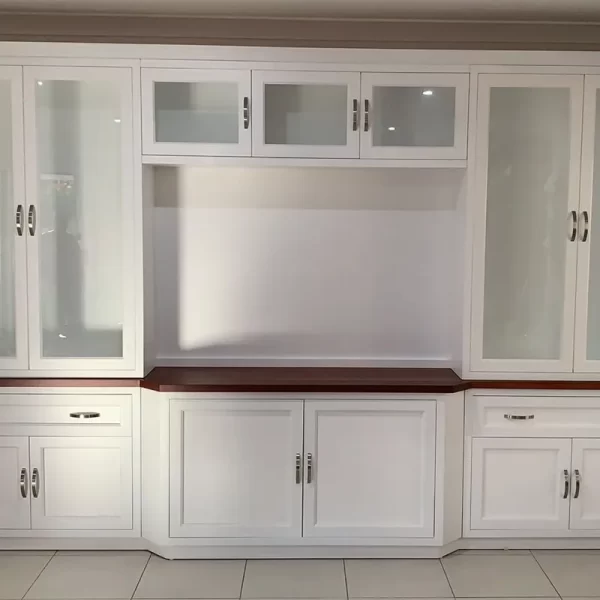 Bespoke White Hardwood Cabinet with Shelves and Drawers