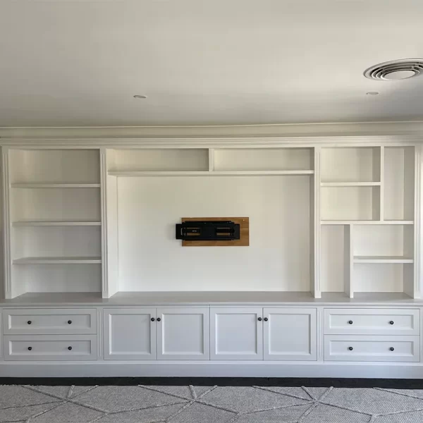 Custom White Timber Open Shelf Display Cabinet