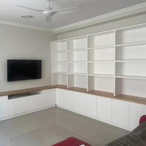 Custom White Timber TV Stand with Display Shelve