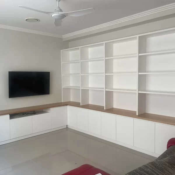 Custom White Timber TV Stand with Display Shelve
