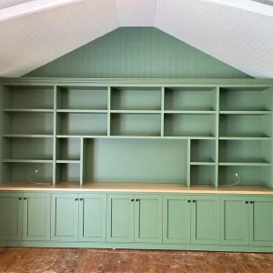 Custom White Timber TV Stand with Display Shelves