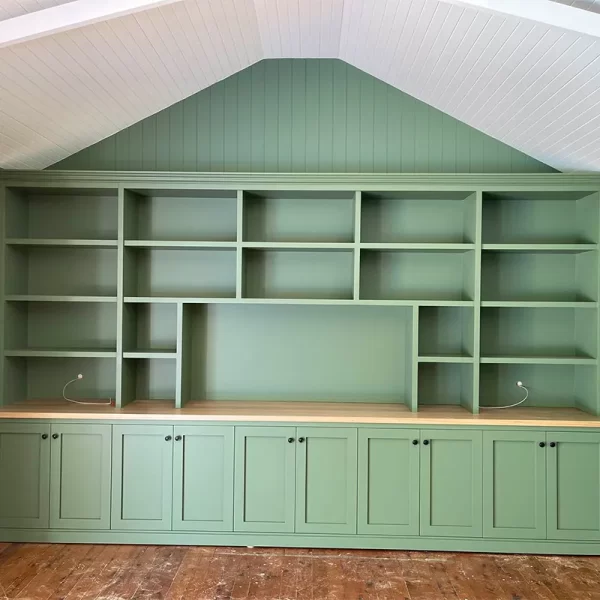 Custom White Timber TV Stand with Display Shelves