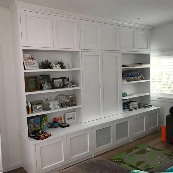 White Hardwood Bookcase with Storage Shelves