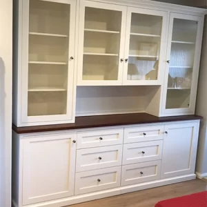 White Timber Storage Console with Open Compartments