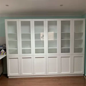 Bespoke White Hardwood Storage Cabinet with Glass Panels